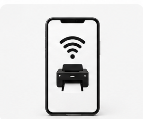 Smartphone displaying Wi-Fi and printer icons, illustrating wireless printing setup, mobile printer connectivity, and troubleshooting printer connection issues on mobile devices.